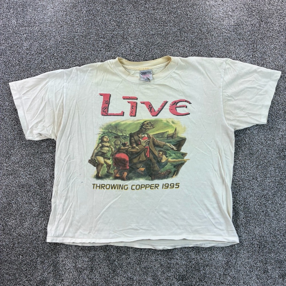 Vintage 1995‎ Live Throwing Copper Shirt Mens Large White Tour Parking Lot